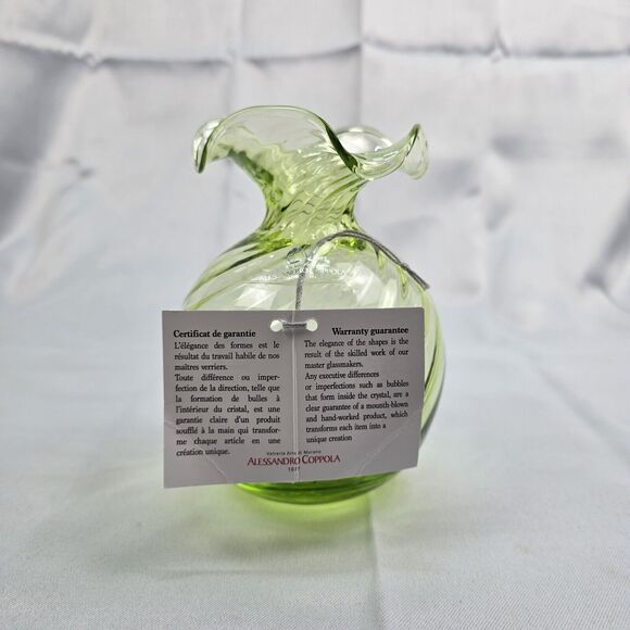 Alessandro Coppola Green Murano Scalloped Rim Glass Vase - Made In Italy - Picture 3 of 12